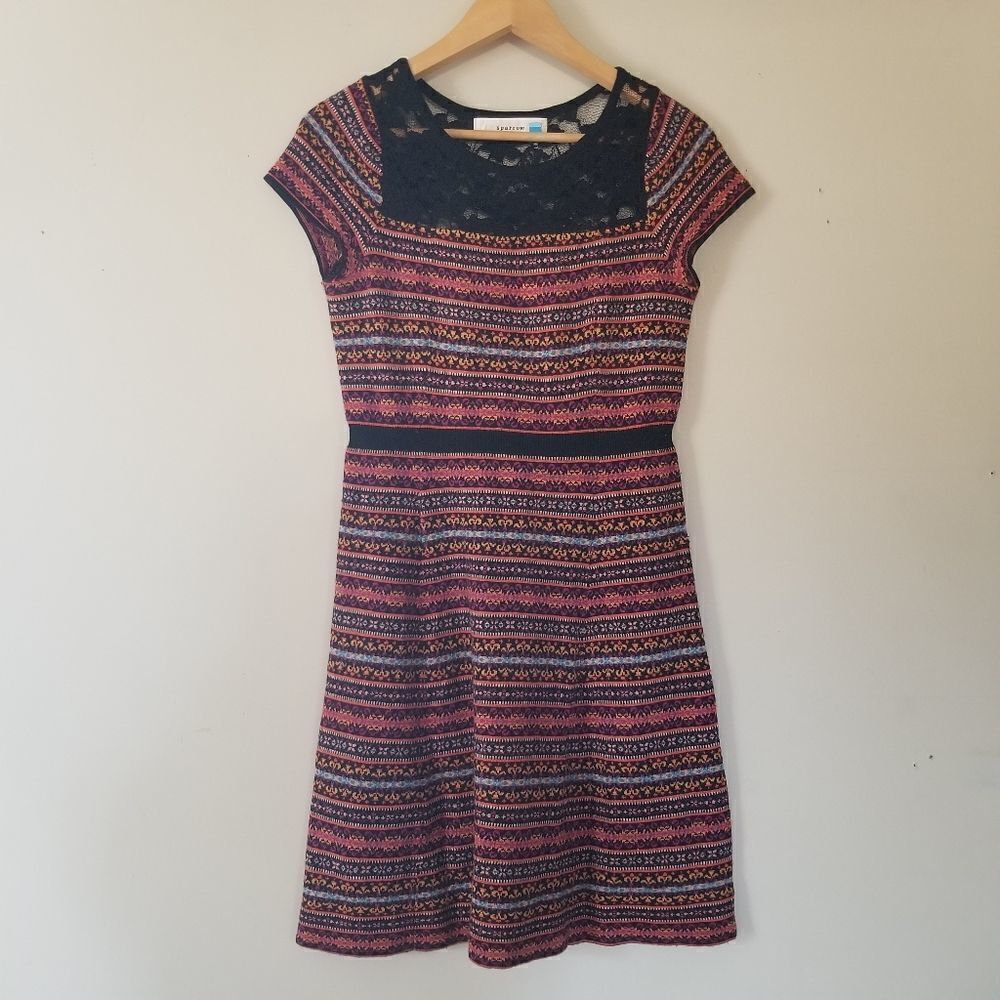𝅺Sparrow Anthropologie Cashmere Blend Knit Intarsia Lace Mini Dress Size XS - Picture 9 of 11